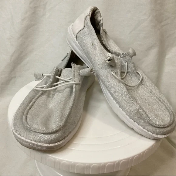 Hey Dude Shoes Womens 7 Wendy Stretch Sparkling White Mocs Laced - Picture 4 of 11